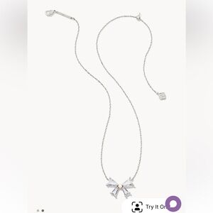 Kendra Scott Blair Silver Bow Short Pendant Necklace in White CZ